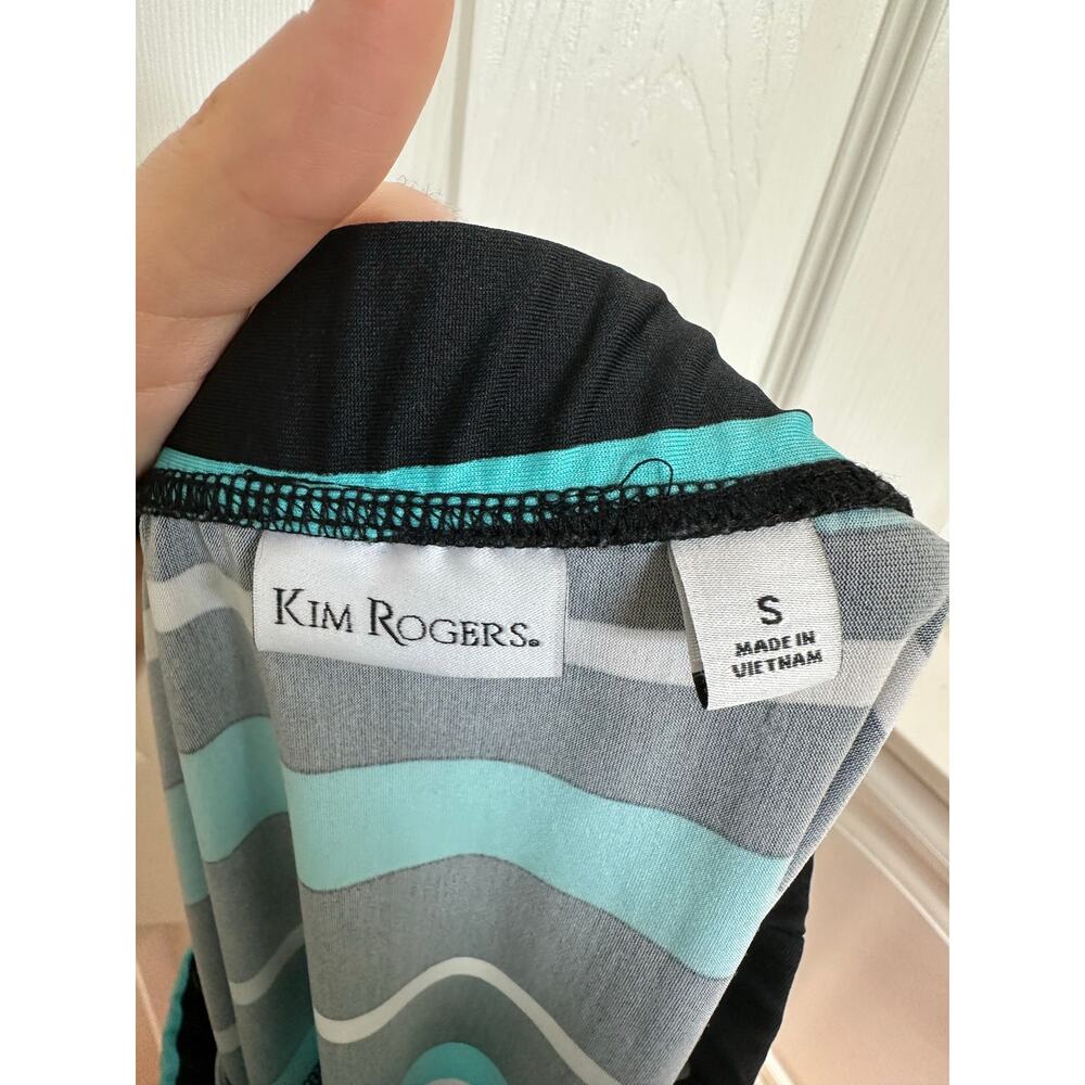 Kim Rogers Bright Aqua Black Striped Bold Stretch Maxi Skirt Wrinkle-free S - Picture 3 of 7